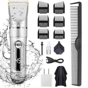 img 4 attached to 💈 KERUITA Electric Hair Clippers for Men: Quiet, Cordless, Rechargeable Trimmers Set with LED Display, Waterproof Barber Kit - Includes Hairdressing Cape (Silver)