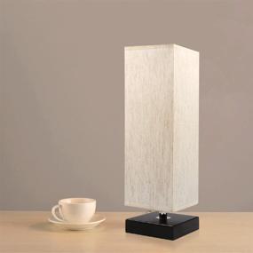 img 2 attached to 🌙 Minimalist Solid Wood Bedside Lamp with Square Flaxen Fabric Shade for Bedroom, Nightstand, Dresser, Living Room, Kids Room, Dorm