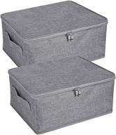 📦 anminy 2 pack storage bins with zipper lid handles - foldable lidded cotton linen fabric home cubes baskets - closet clothes toys organizer containers - gray (small size) logo