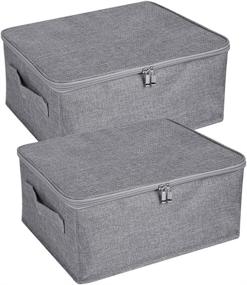 img 4 attached to 📦 ANMINY 2 Pack Storage Bins with Zipper Lid Handles - Foldable Lidded Cotton Linen Fabric Home Cubes Baskets - Closet Clothes Toys Organizer Containers - Gray (Small Size)