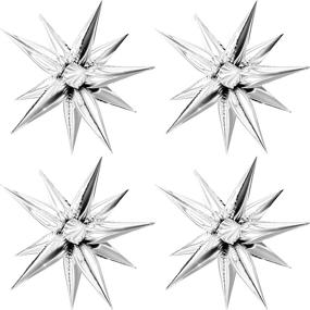 img 4 attached to 🎈 Moukiween 50 Pcs Silver Starburst Cone Mylar Balloons - 12 Point Star Balloons | Ideal for Party Supplies, Christmas, Birthday, Wedding, Baby Shower & Photo Booth