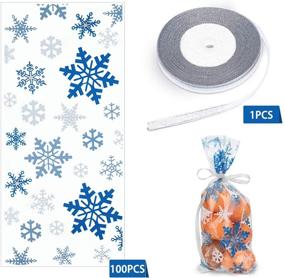 img 3 attached to 🎄 Christmas Themed Party Supplies: 100-Piece Blue Snowflake Cellophane Treat Bags with Ribbon and Candy Favors