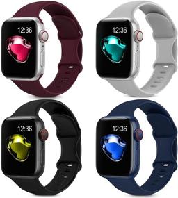 img 4 attached to 4 Пары Спортивных Силиконовых Ремешков Совместимые с Apple Watch - Мягкие Запасные Ремешки для iwatch 38мм 40мм 41мм Женщины Мужчины, Серия 7 SE 6 5 4 3 2 1 - Черный+Синий+Красный+Серый.