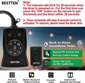 img 3 attached to 🌙 BESTTEN Dusk to Dawn Outdoor Remote Control Outlet with Photocell Countdown Timer, 2 Grounded Outlets, ETL and FCC Certified, Black