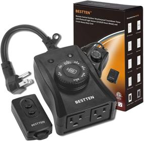 img 4 attached to 🌙 BESTTEN Dusk to Dawn Outdoor Remote Control Outlet with Photocell Countdown Timer, 2 Grounded Outlets, ETL and FCC Certified, Black