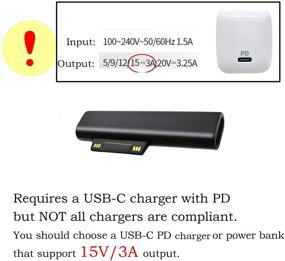 img 3 attached to 15V/3A Surface Charging Cable PD Adapter for Microsoft Surface Pro 7/6/5/4/3, Surface Laptop/Go/Book, Compatible with USB-C Cable and USB-C Charger/PD Charger/Charging Bank