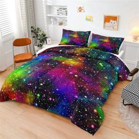 img 2 attached to 🌈 Набор кондиционера King Size Galaxy Rainbow - Психоделическое тропическое искусство, постельное белье Galaxy для мальчиков и девочек - 3-х предметный набор с 1 кондиционером и 2 наволочками