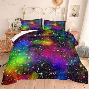 img 4 attached to 🌈 Набор кондиционера King Size Galaxy Rainbow - Психоделическое тропическое искусство, постельное белье Galaxy для мальчиков и девочек - 3-х предметный набор с 1 кондиционером и 2 наволочками