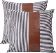 🌾 yuesuo 2pcs farmhouse decorative throw pillow covers for couch with stripe faux leather - boho modern home decor pillow case (18 x 18 inches) логотип