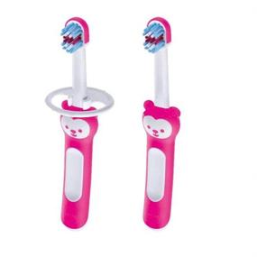 img 1 attached to 🐻 MAM Learn to Brush Set: Baby Toothbrush Set with Brushy The Bear, Interactive App - Blue, Ideal for Girls 5+ Months