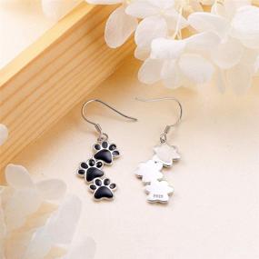 img 1 attached to S925 Sterling Silver Pet Paw Print Stud Earrings (Black Dangle) for Dog, Cat, and Puppy Lovers