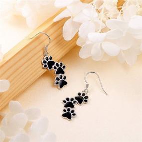 img 2 attached to S925 Sterling Silver Pet Paw Print Stud Earrings (Black Dangle) for Dog, Cat, and Puppy Lovers