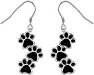 s925 sterling silver pet paw print stud earrings (black dangle) for dog, cat, and puppy lovers logo