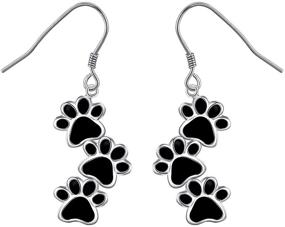 img 4 attached to S925 Sterling Silver Pet Paw Print Stud Earrings (Black Dangle) for Dog, Cat, and Puppy Lovers