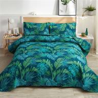 queen/full size rainforest quilt set – green leaf print bedspread coverlet, tropical palm tree leaves bedding set, reversible home decor quilts logo