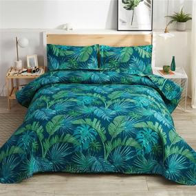 img 4 attached to Queen/Full Size Rainforest Quilt Set – Green Leaf Print Bedspread Coverlet, Tropical Palm Tree Leaves Bedding Set, Reversible Home Decor Quilts