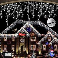 🎄 outdoor christmas lights decorations, 66ft 640 led curtain fairy lights with 120 drops, 8 modes plug in waterproof timer memory function for christmas holiday wedding party decorations in cold white logo