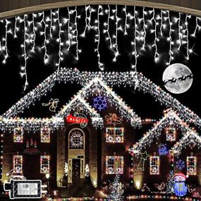 img 4 attached to 🎄 Outdoor Christmas Lights Decorations, 66ft 640 LED Curtain Fairy Lights with 120 Drops, 8 Modes Plug in Waterproof Timer Memory Function for Christmas Holiday Wedding Party Decorations in Cold White