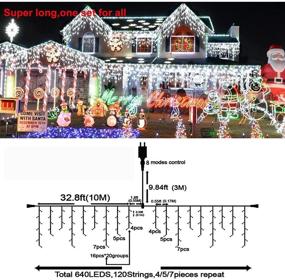 img 2 attached to 🎄 Outdoor Christmas Lights Decorations, 66ft 640 LED Curtain Fairy Lights with 120 Drops, 8 Modes Plug in Waterproof Timer Memory Function for Christmas Holiday Wedding Party Decorations in Cold White