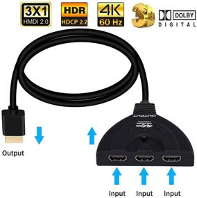 img 2 attached to 🔀 Высокопроизводительный HDMI-коммутатор 4K@60Hz - 3 в 1, 3D, совместим с HDCP2.2 - идеально подходит для Apple TV 4K, телевизора Stick, PS4, ПК и многого другого