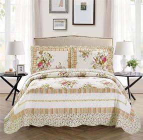 img 1 attached to 🌸 Fancy Collection Floral Bedspread Twin Size with Off White, Green, Purple, and Pink Design - Luxury 2pc Bed Cover (68"x 90")