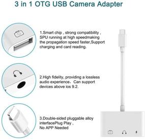 img 2 attached to 3 in 1 USB OTG Adapter for iPhone 13/12/11 Pro/X/8/7 - USB to iPhone Adapter with Charging Port and 3.5 mm Headphone Jack. Supports Hub, MIDI Keyboard, Mouse, Camera, USB Ethernet Adapter