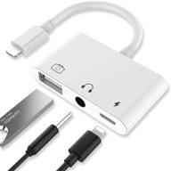 3 in 1 usb otg adapter for iphone 13/12/11 pro/x/8/7 - usb to iphone adapter with charging port and 3.5 mm headphone jack. supports hub, midi keyboard, mouse, camera, usb ethernet adapter logo