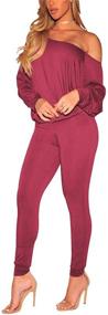 img 3 attached to 👗 Comfortable and Stylish Women's Shoulder Tracksuit Sweatsuit Jumpsuit - Stretchy and Trendy Clothing