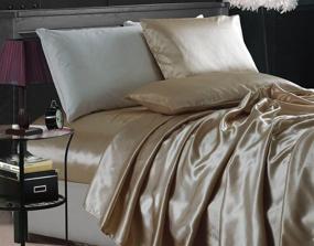 img 1 attached to 🛏️ Chic and Luxurious Chezmoi Collection Bridal Satin Sheet Set in Champagne - California King, 4-Piece