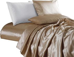 img 2 attached to 🛏️ Chic and Luxurious Chezmoi Collection Bridal Satin Sheet Set in Champagne - California King, 4-Piece