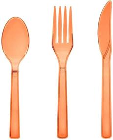 img 4 attached to 🍽️ Neon Orange Party Essentials: 51 Piece Hard Plastic Cutlery Combo Pack for 17 Place Settings