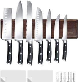 img 4 attached to 🔪 Магнитный держатель для ножей на стену - 16 дюймов, магнитная подставка для ножей HOSHANHO, деревянные магнитные полоски для ножей из акации - эффективное хранение кухонных ножей и инструментов.