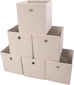 img 4 attached to 📦 Organize in Style: Beige Foldable Cube Organizer Fabric Drawer Set of 6 - Amelitory Storage Bins