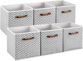 img 4 attached to 📦 MaidMAX Set of 6 Cloth Storage Bins with Wooden Handle - Foldable Gray Chevron Baskets for Home Closet Bedroom Organization