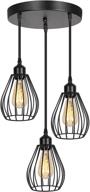 adjustable 3-light industrial pendant lighting fixture with metal cage, black farmhouse ceiling light cluster pendant for kitchen island, dining room, bedroom, or entryway, e26 base логотип