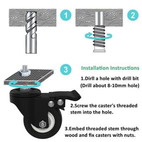 img 1 attached to 🛒 MySit Set of 4 M8x25 Stem Casters with Brake Lock - Heavy Duty 2 Inch PU Rubber Swivel Castor Wheels for Shopping Trolley - Threaded Stem Bolt with Nuts