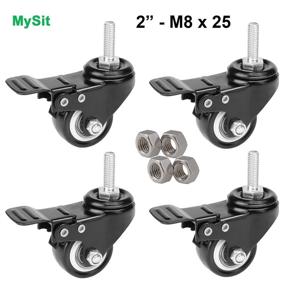 img 3 attached to 🛒 MySit Set of 4 M8x25 Stem Casters with Brake Lock - Heavy Duty 2 Inch PU Rubber Swivel Castor Wheels for Shopping Trolley - Threaded Stem Bolt with Nuts