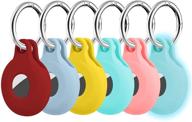 🔒 vati 6 pack airtag cases 2021 - silicone tracker holders with keychain for apple airtag - protective covers in glow blue, red, lilac, yellow, marine green, and pink logo