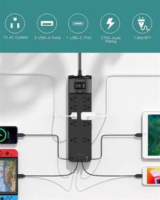 img 3 attached to High-Capacity Power Strip with Surge Protection – 10 💡 Outlets, USB C, Wall Mountable – Home, Office, Dorm Essential