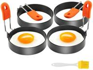 🍳 experience perfectly shaped eggs with the egg ring 4-pack: 2.95 inch nonstick coating, anti-scald handle, and bonus oil brush - ideal breakfast tool for frying/shaping logo