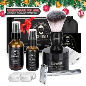 img 3 attached to 🧔 Complete Men's Shaving Kit: Safety Razor, Sandalwood Shaving Cream, Aftershave, Pre-Shave Oil, Brush, Apron Bib - Great Gifts for Him!