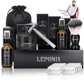 img 4 attached to 🧔 Complete Men's Shaving Kit: Safety Razor, Sandalwood Shaving Cream, Aftershave, Pre-Shave Oil, Brush, Apron Bib - Great Gifts for Him!