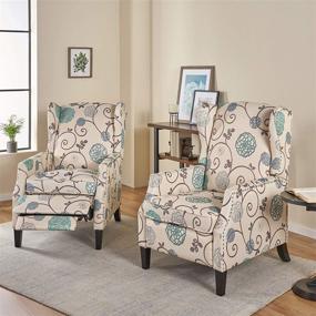 img 1 attached to Christopher Knight Home Ellyn Fabric Recliner Set (2-Pack): Light Beige with Blue Floral, Dark Brown - Stylish Comfort with Dual Chairs