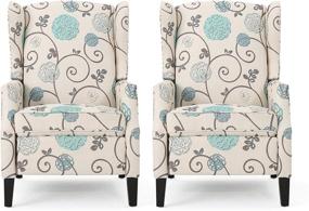 img 2 attached to Christopher Knight Home Ellyn Fabric Recliner Set (2-Pack): Light Beige with Blue Floral, Dark Brown - Stylish Comfort with Dual Chairs