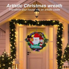 img 1 attached to 🌟 MoTffice Handmade Christmas Wreath - Festive 14 inch Merry Christmas Snowman & Santa Claus Star Lights Garland for Front Door Decoration