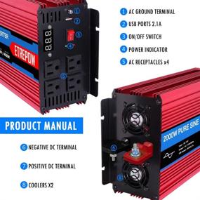 img 3 attached to ETREPOW 2000 Watt/4000 Watt Pure Sine Wave Power Inverter - 12V DC to 110V AC Converter with Wireless Remote Control, Ideal for Car Use - 4 AC Sockets and 2.1A USB Port Included