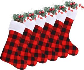 img 4 attached to 🎅 DIYASY Christmas Red Black Buffalo Plaid Stockings - 6 Pack 18 Inches Large Plaid Stockings with Plush Cuff - Classic Christmas Stockings Decorations for Fireplace Hanging and Holiday Décor