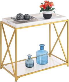 img 4 attached to Stylish Convenience: White / Gold St. Andrews Console Table by Convenience Concepts