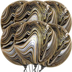 img 4 attached to Pack of 6 Jumbo Black Marble Balloons - Large 22 Inch 4D Foil Sphere Balloons, Metallic Agate Black and Gold Marble Balloons for Birthday, Bachelorette, Baby Shower Decorations