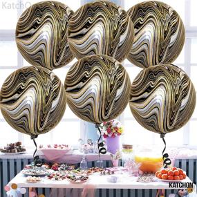 img 2 attached to Pack of 6 Jumbo Black Marble Balloons - Large 22 Inch 4D Foil Sphere Balloons, Metallic Agate Black and Gold Marble Balloons for Birthday, Bachelorette, Baby Shower Decorations